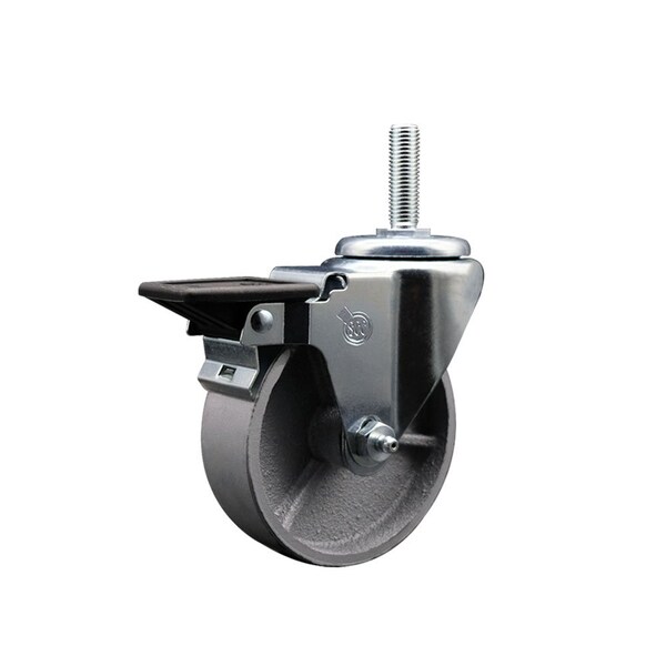 4 Inch Semi Steel Wheel Swivel 34 Inch Threaded Stem Caster with Brake SCC